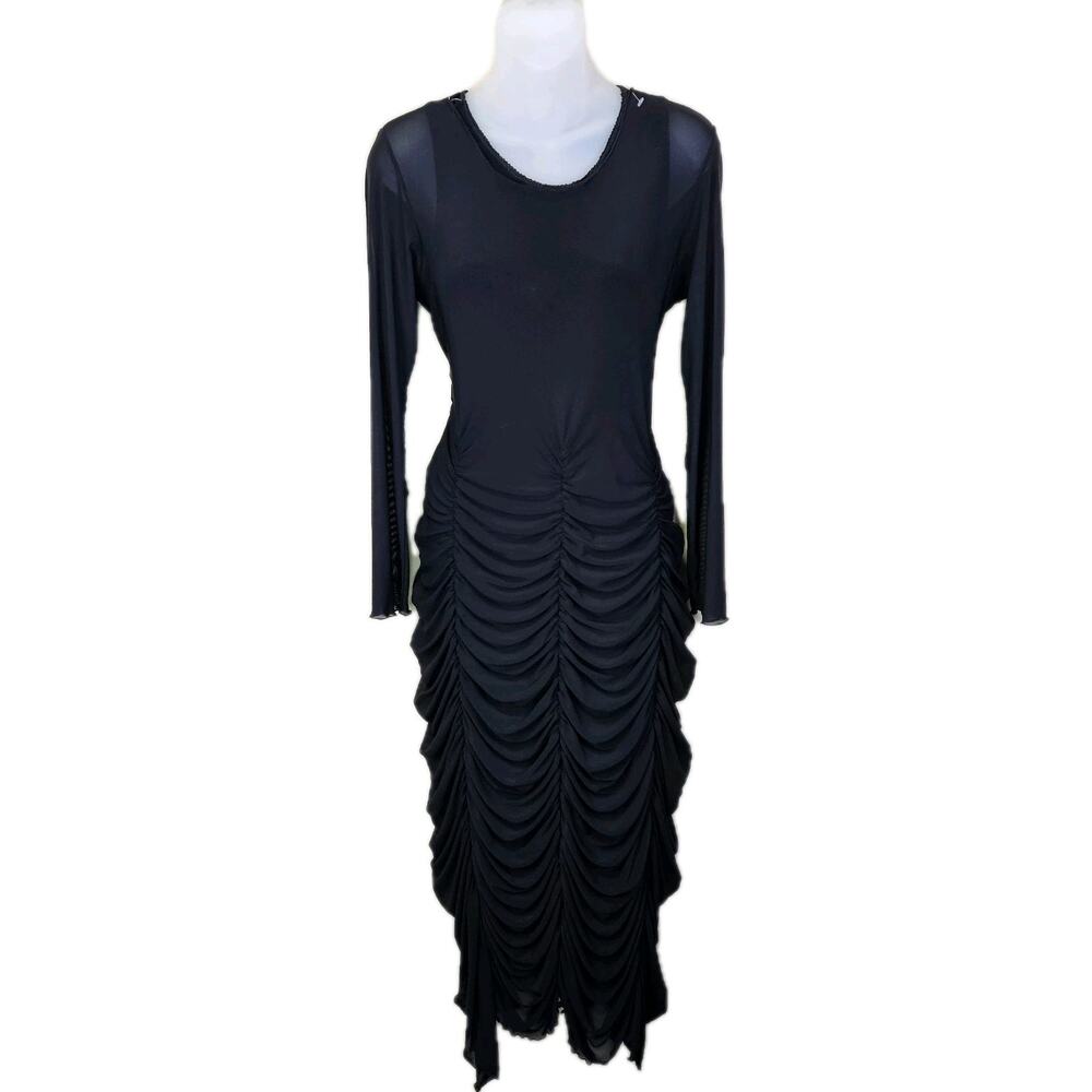 Cynthia Ashby Maxi Dress M Black Gothic Art to Wear Statement Mesh Lagenlook